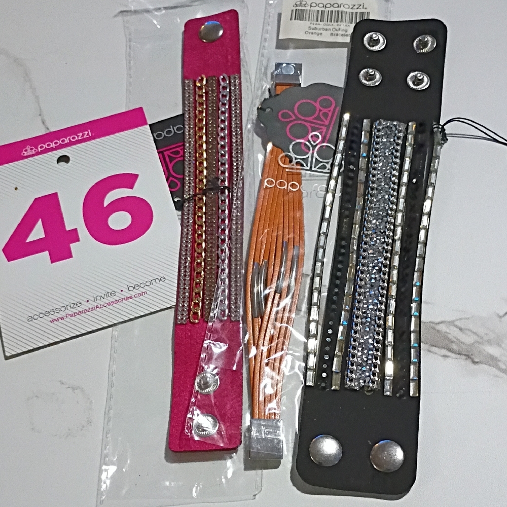 Paparazzi Vibrant Snap Bracelets in Pink, Orange, and Black